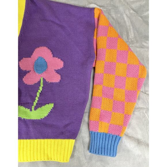 Lazy Oaf Flower Garden M Cardigan Sweater Colorful Quirky 90s Rave Vibe RARE - Picture 4 of 16